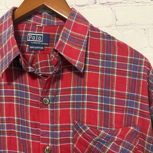 Ralph Lauren POLO Men's Red Plaid Button Down Shirt XXL Vintage Pocket Tartan